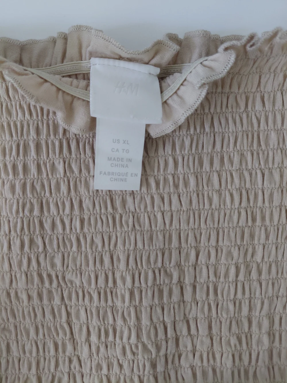H&M Beige Smocked Off-Shoulder Crop Top